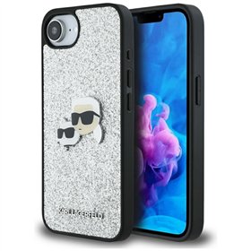 Karl Lagerfeld HC Fixed Glitter with Ikonik Metal Pin case for iPhone 16e Silver