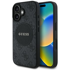 Чехол Guess HC MagSafe PU 4G Circle с классическим логотипом для iPhone 16, черный