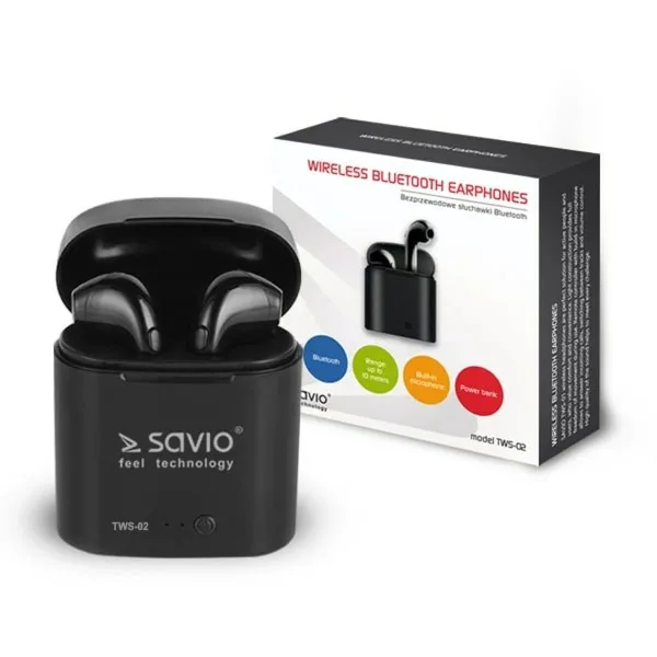 Austiņas In-ear Bluetooth Savio TWS-02 Melns Grafīts