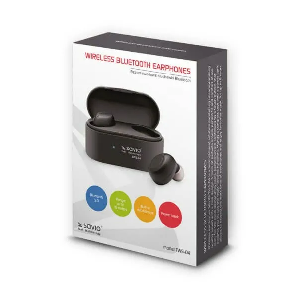 Bluetooth ausinės Savio TWS-04 Juoda Grafito