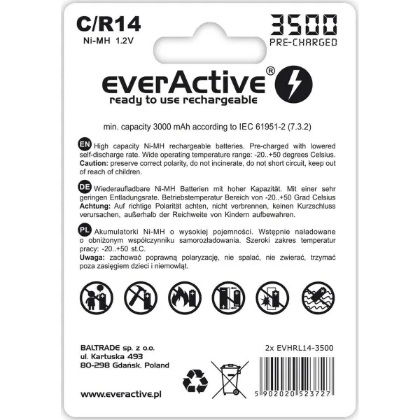 Батарейки EverActive R14/C 1,2 V