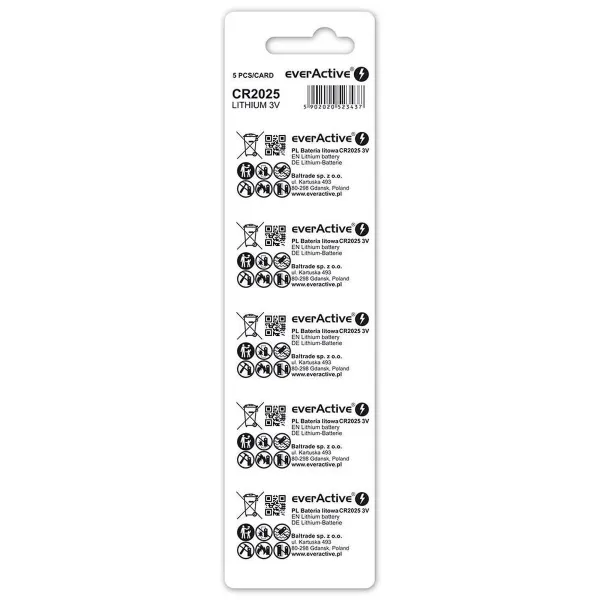 Батарейки EverActive CR2025 (5 штук)