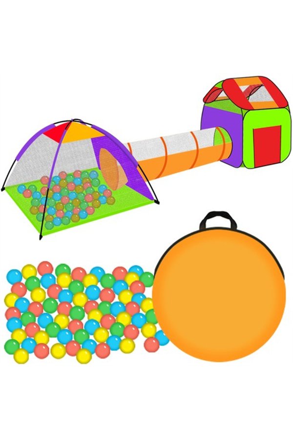 Bērnu telts MĀJA + tunelis + 200 bumbiņas