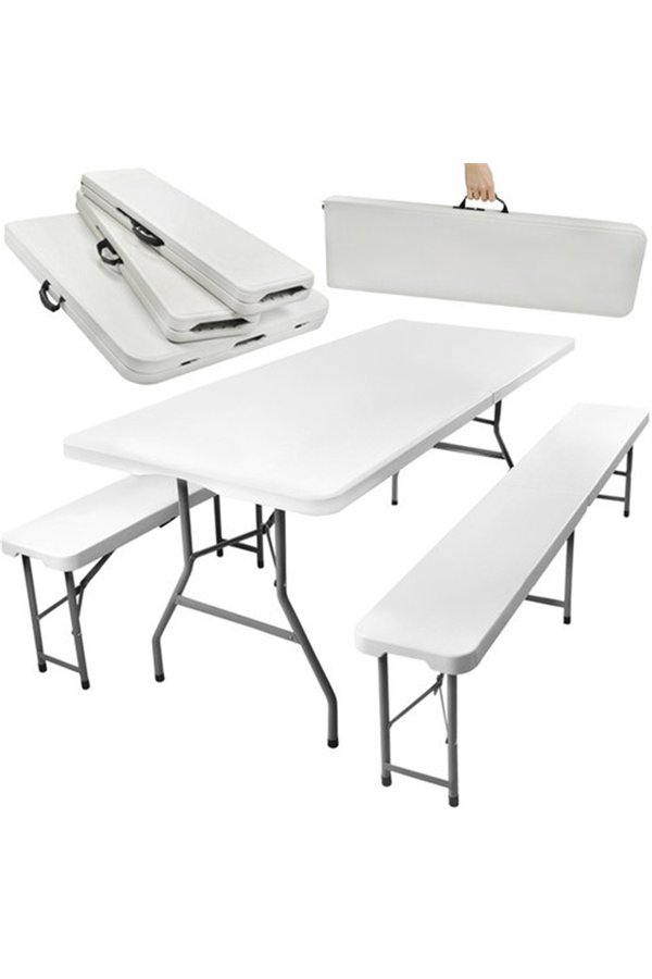 Folding garden table 180cm + 2 benches