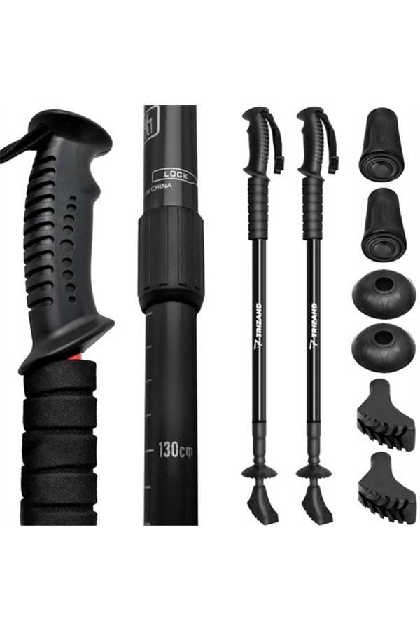 Melnas trekinga nūjas + aksesuāri - 2 gab. komplekts