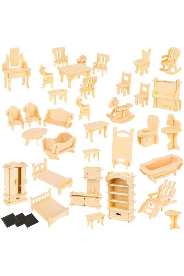 Набор деревянной мебели для кукол, 34 предмета.