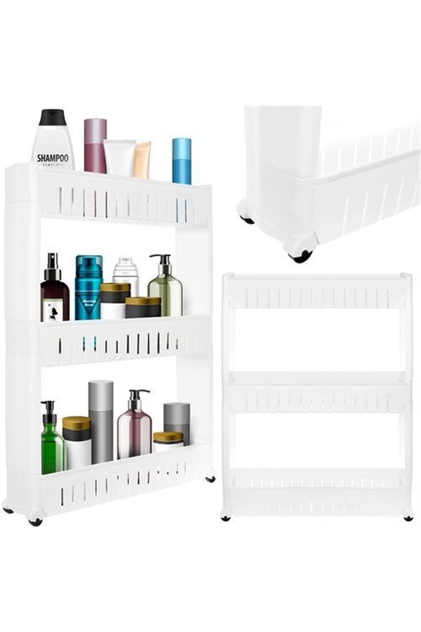Mobile kitchen shelf on wheels, white