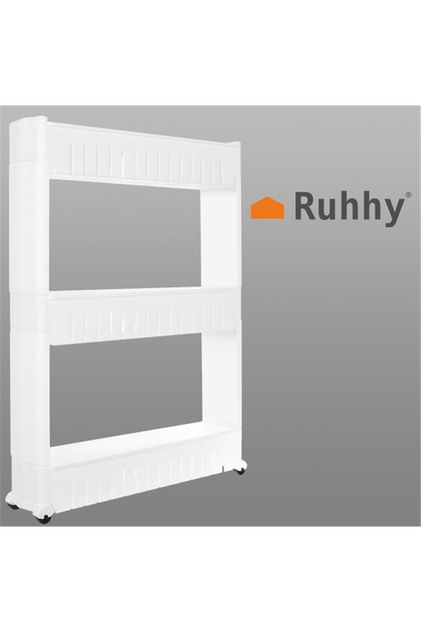 Mobile kitchen shelf on wheels, white