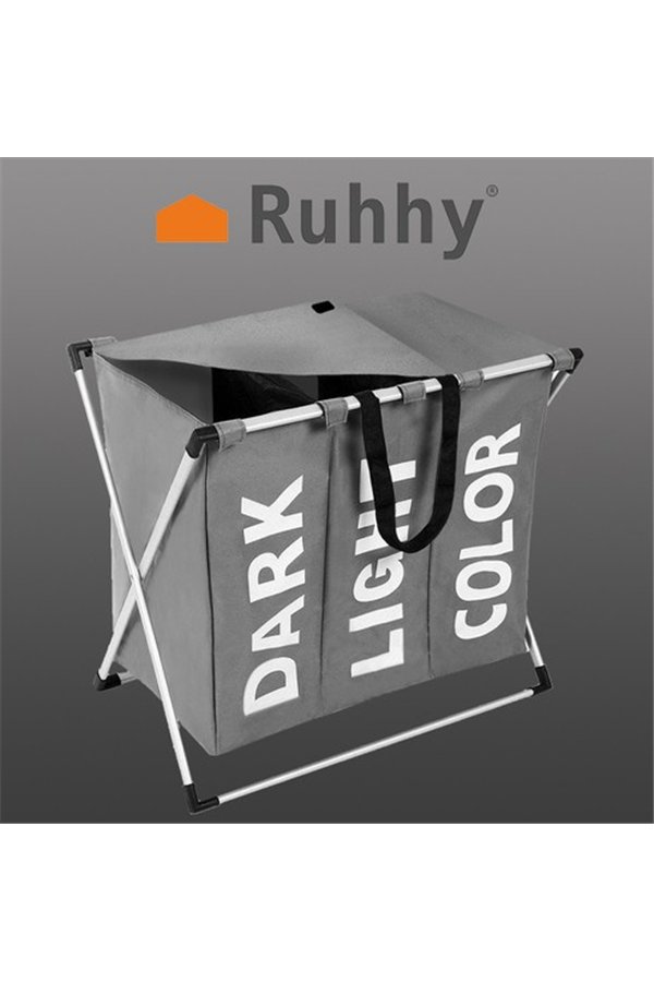 Laundry basket - 3 compartments on a foldable frame