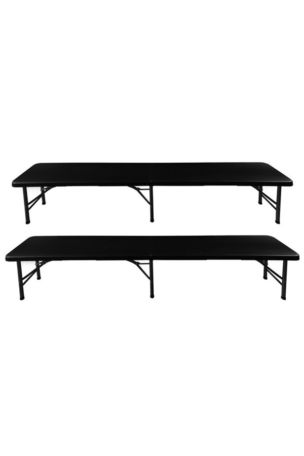 Folding garden table 180cm + 2 benches - black