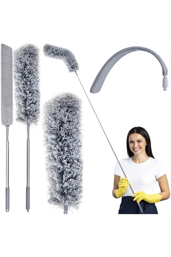 Telescopic dust brush with two attachments