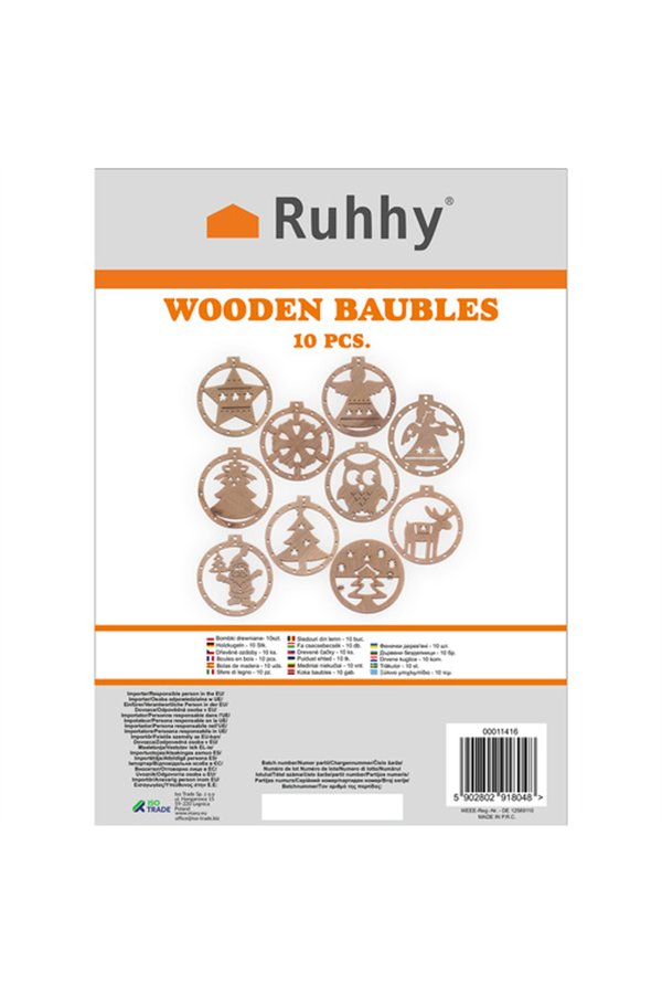 Wooden baubles - 10 pcs