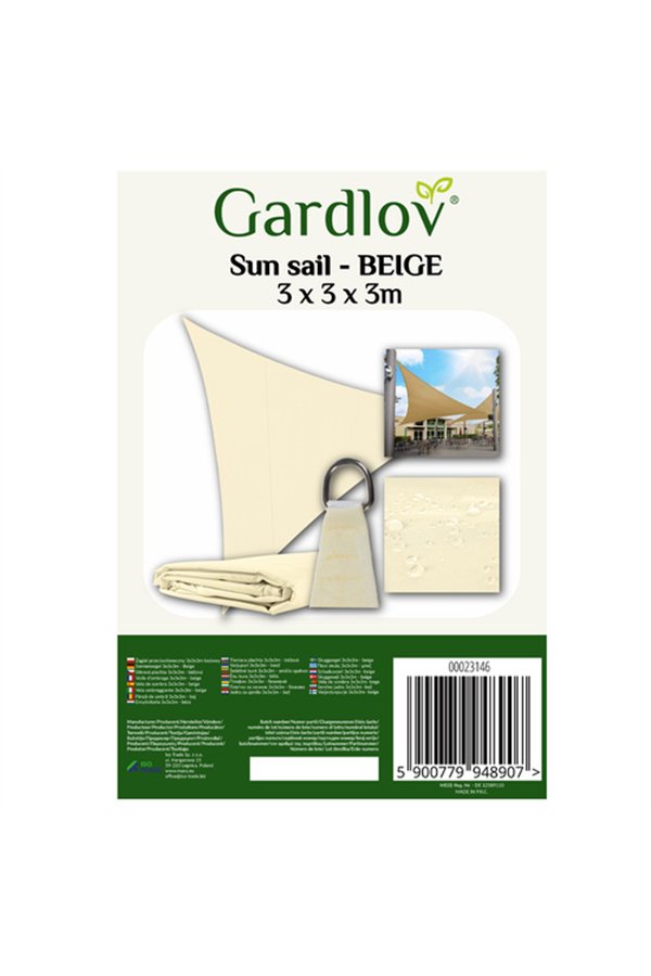 Aurinkovarjon purje 3x3x3 beige Gardlov 23146
