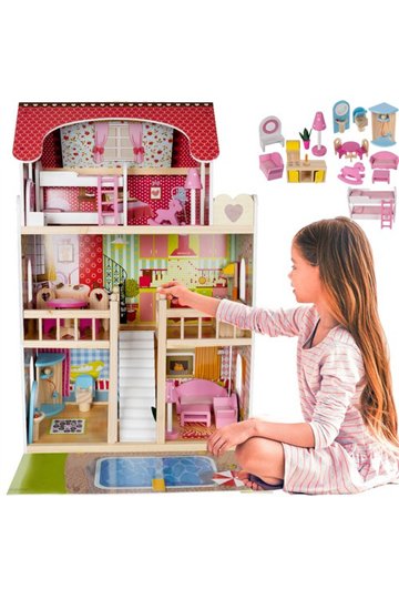 Wooden dollhouse - villa with pool D11251