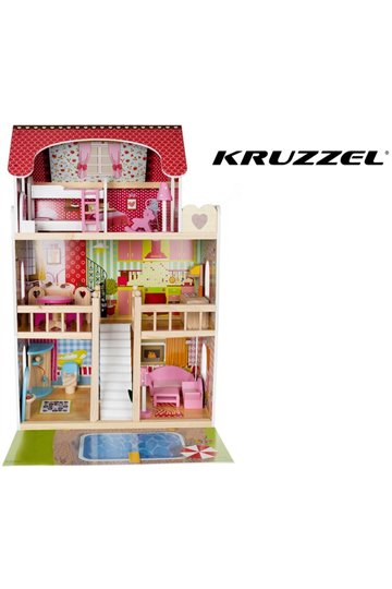 Wooden dollhouse - villa with pool D11251