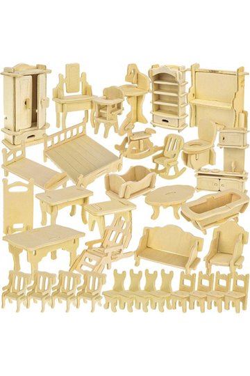 Wooden doll furniture set 34 pieces 23542