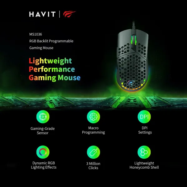 Žaidimų pelė Havit MS1036 Juoda