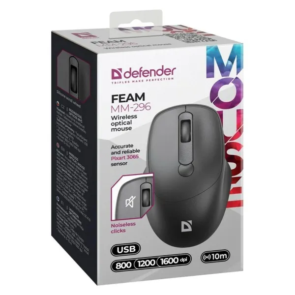 Žaidimų pelė Defender FEAM MM-296 RF SILENT Juoda