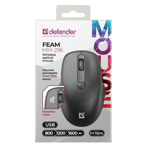 Žaidimų pelė Defender FEAM MM-296 RF SILENT Juoda