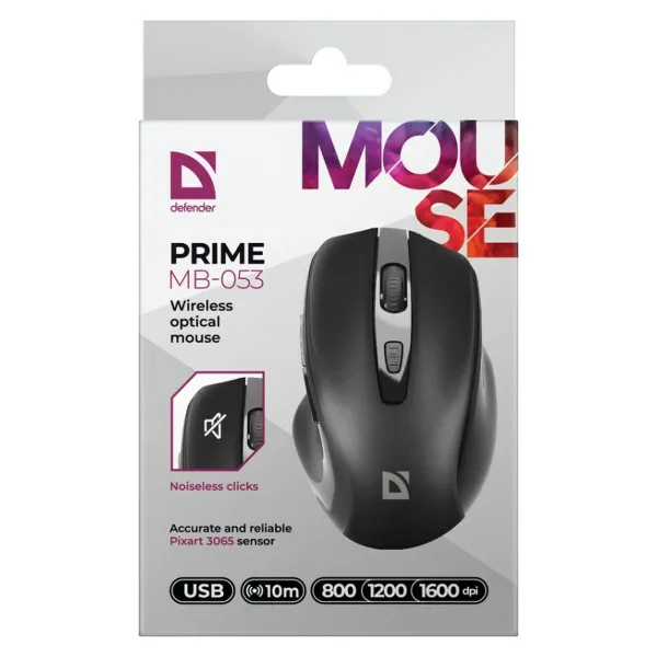 Bevielė optinė pelė Defender DEFENDER PRIME MB-053 RF SILENT Juoda