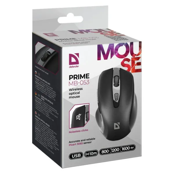 Bevielė optinė pelė Defender DEFENDER PRIME MB-053 RF SILENT Juoda