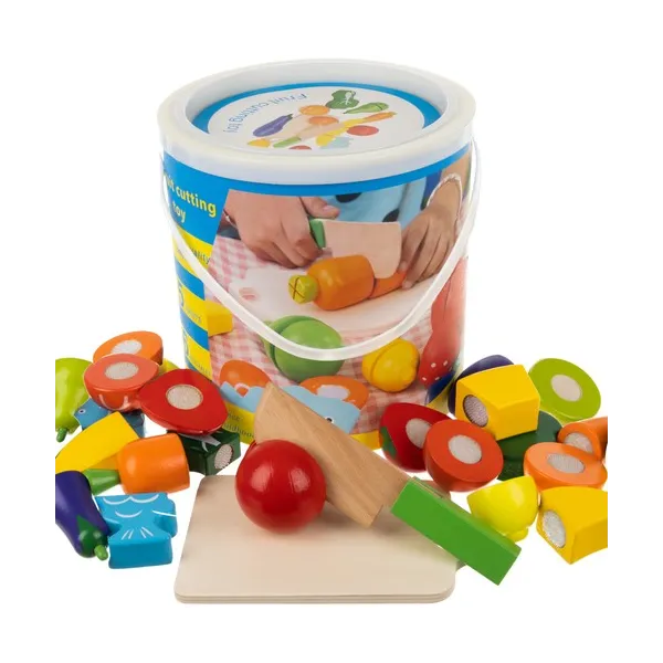 Wooden chopping vegetables in a bucket