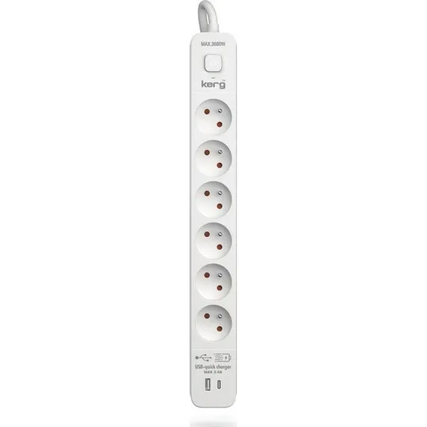 Strāvas virtene - 6 ligzdas ar Slēdzi Kerg M02602 (3 m)