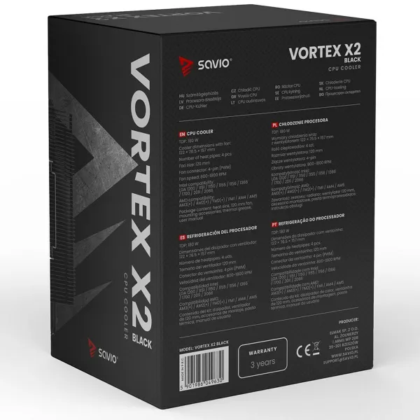 CPU ventiliatorius Savio VORTEX X2 BLACK