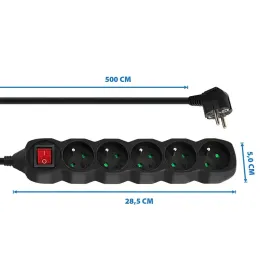 Strāvas virtene - 5 ligzdas ar Slēdzi Esperanza ELK216K 3680 W (5 m)