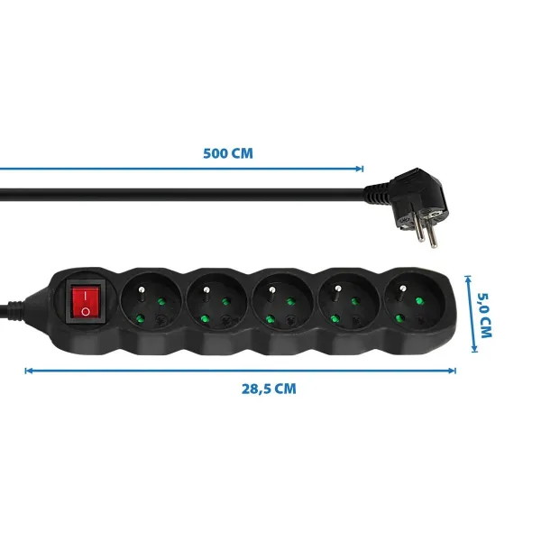 Strāvas virtene - 5 ligzdas ar Slēdzi Esperanza ELK216K 3680 W (5 m)