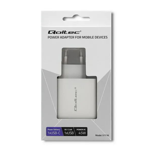Seinalaadija Qoltec 51718 Valge 45 W (1 Ühikut)