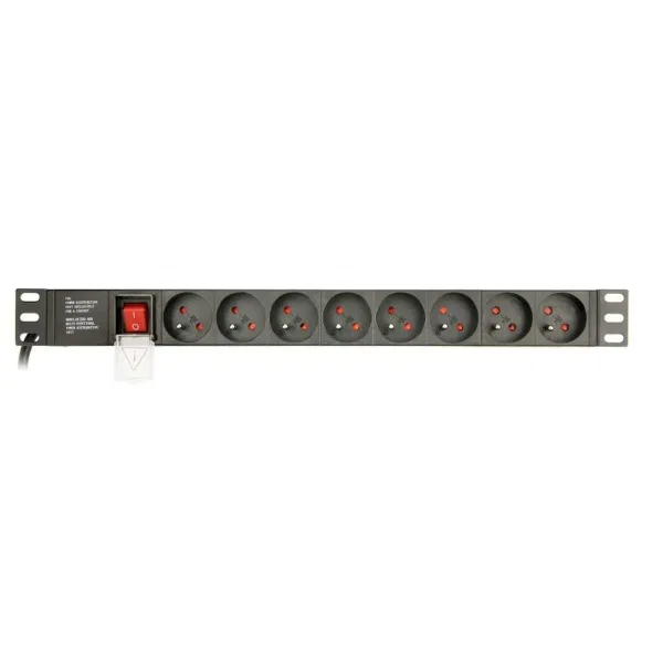 Schuko 19" 8 virzienu daudzligzdu adapteris ar ieslēgšanas/izslēgšanas slēdzi GEMBIRD EG-PDU-014-FC14 (3 m)