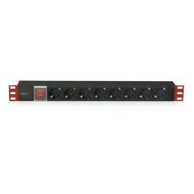 Schuko 19" 8 virzienu daudzligzdu adapteris ar ieslēgšanas/izslēgšanas slēdzi Techly I-CASE STRIP-81UD Melns Sarkans 3500 W (3 m