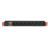 Schuko 19" 8 virzienu daudzligzdu adapteris ar ieslēgšanas/izslēgšanas slēdzi Techly I-CASE STRIP-81UD Melns Sarkans 3500 W (3 m