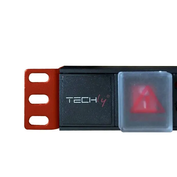 Schuko 19" 8 virzienu daudzligzdu adapteris ar ieslēgšanas/izslēgšanas slēdzi Techly I-CASE STRIP-81UD Melns Sarkans 3500 W (3 m