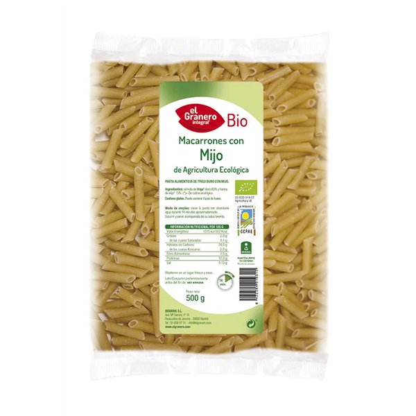 Granero Macarrones Con Mijo Bio 500g