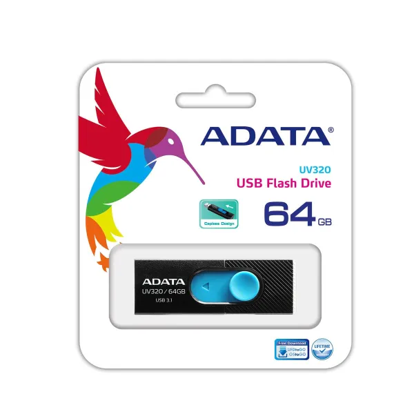 USB atmintukas Adata UV320 64 GB Juoda / Mėlyna