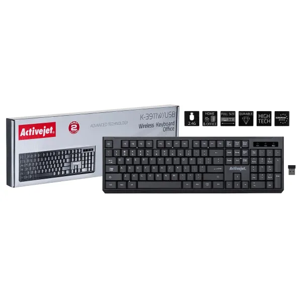 Klaviatūra Activejet K-3911W Juoda QWERTY