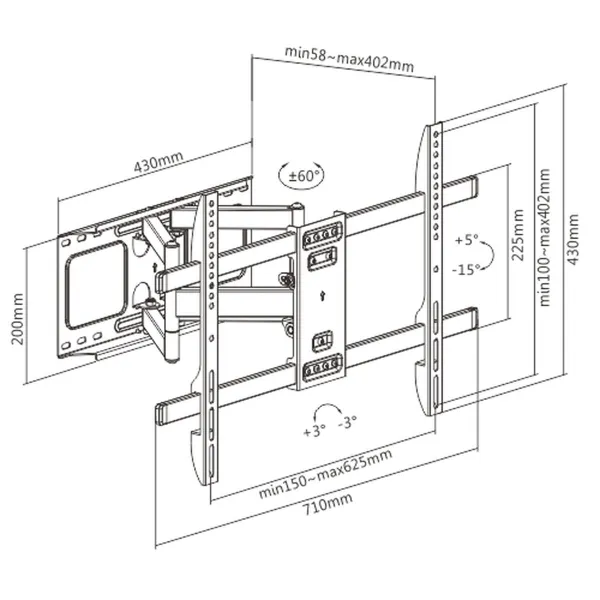 Wall Bracket GEMBIRD WM-80ST-02 37" 80"