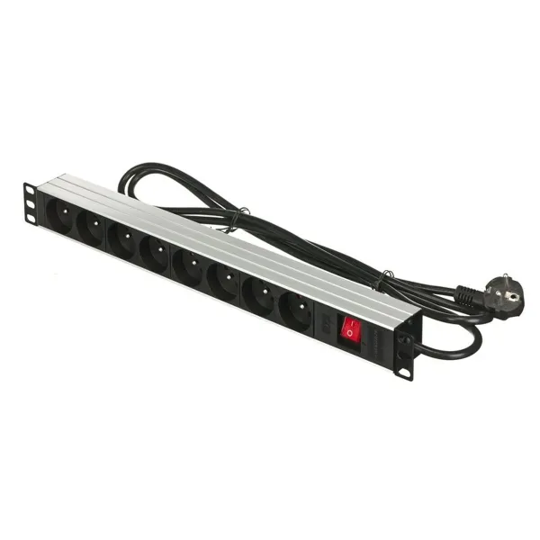 Schuko 19" 8 virzienu daudzligzdu adapteris ar ieslēgšanas/izslēgšanas slēdzi Actina PZ081U (1,8 m)