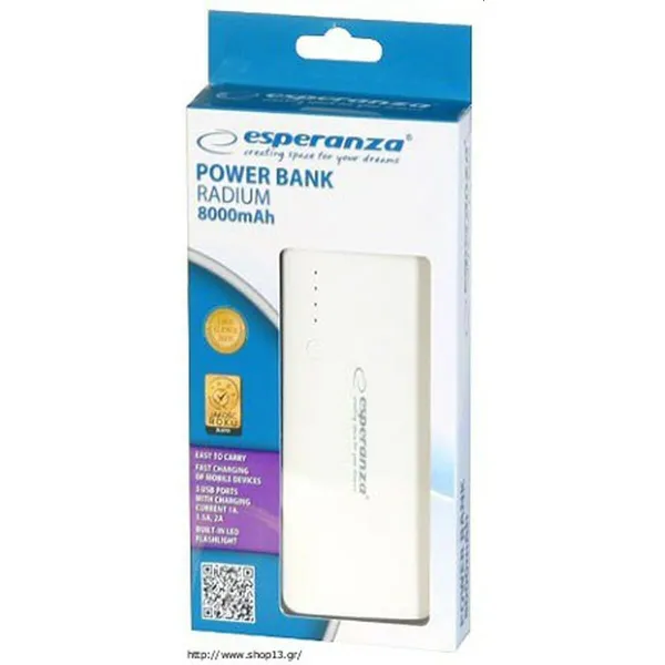 Varavirtalähde Esperanza EMP106WE Valkoinen Harmaa Valkoinen/Harmaa 8000 mAh