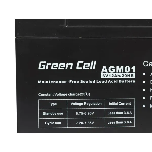 Patarei aku Katkestamatu Toiteallikas Süsteem UPS Green Cell AGM01 12 Ah