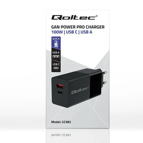 Seinalaadija Qoltec 52382 Must 100 W (1 Ühikut)
