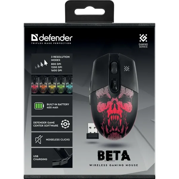 Belaidė pelė Defender Beta GM-707L Juoda Spalvotas 1600 dpi