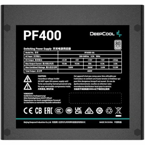 Toiteplokk DEEPCOOL R-PF400D-HA0B-EU ATX 400 W 80 PLUS