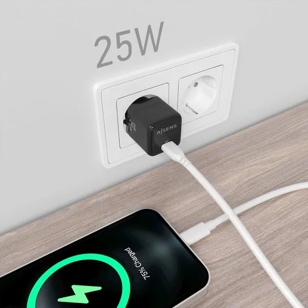 Seinalaadija Aisens ASCH-25W1P013-BK 25 W Must (1 Ühikut)