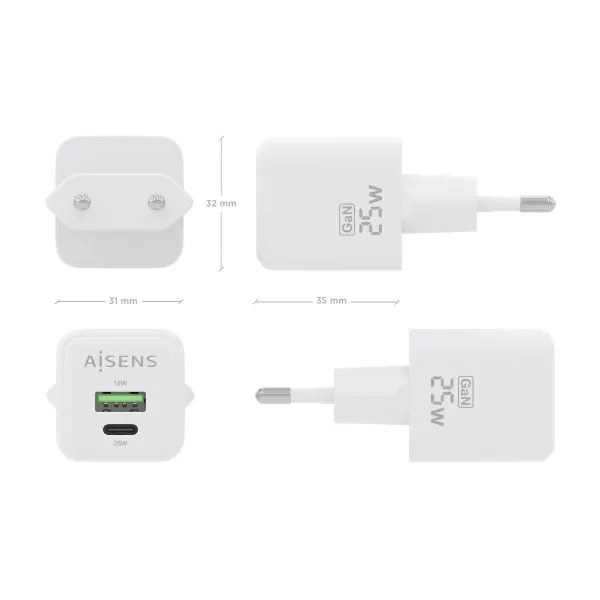 Wall Charger Aisens ASCH-25W2P014-W White Multicolour 25 W