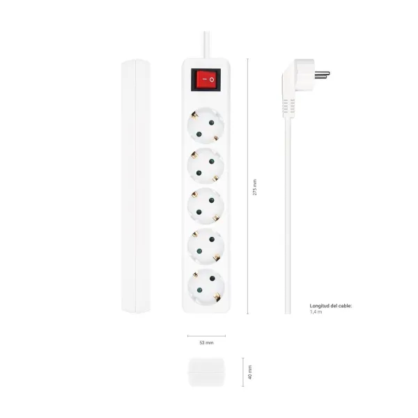Strāvas virtene - 5 ligzdas ar Slēdzi Aisens A154-0651 Balts 3500 W