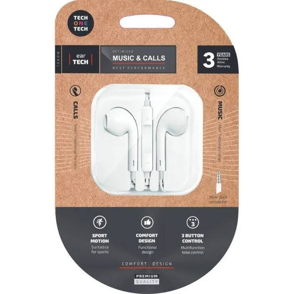 Ausinės su mikrofonu Tech One Tech TEC1001 Balta