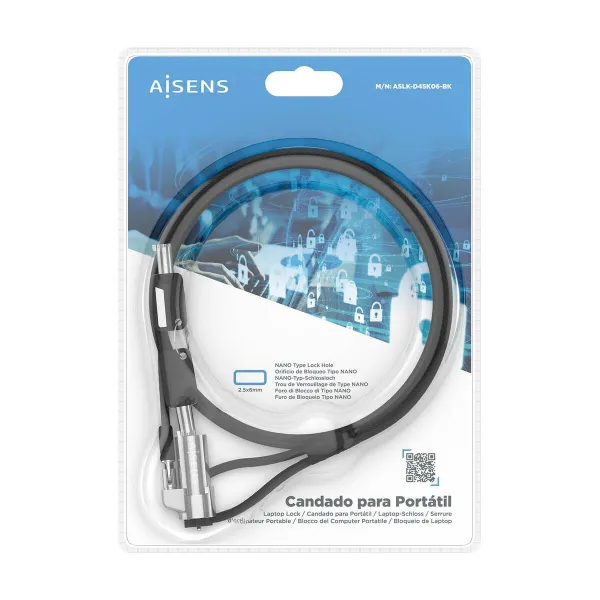 Saugumo kabelis Aisens ASLK-D45K06-BK Juoda 1,5 m